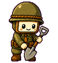 Trenchy mascot wearing a helmet and holding a shovel
